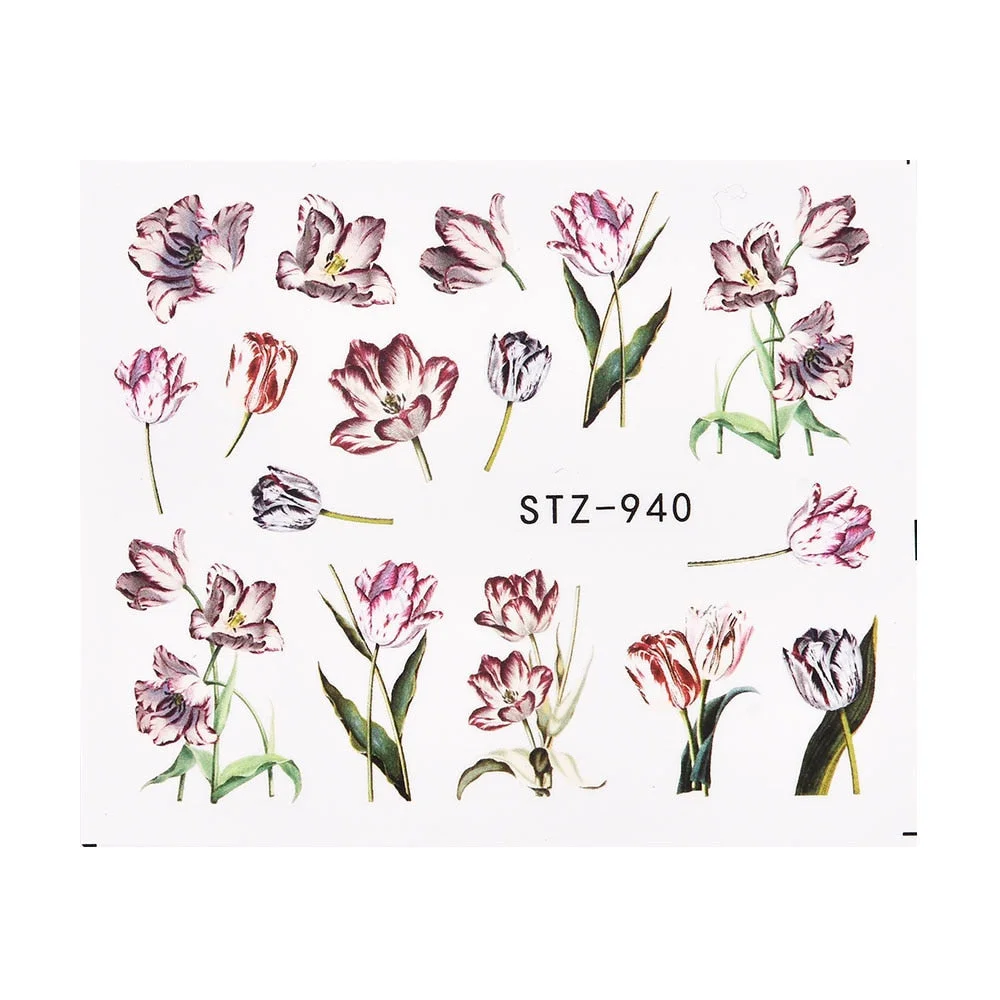 Coloful Flower Leaf 3D Stickers on Nails Decoration Tattoo Water Decals Nail Sticker UV Gel Slider Manicure Wraps-Nail Inspo