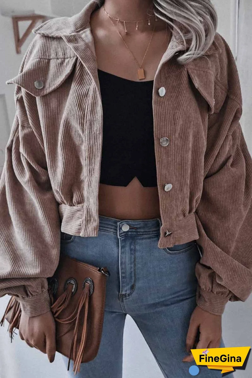 Corduroy Long Sleeve Coat Tops