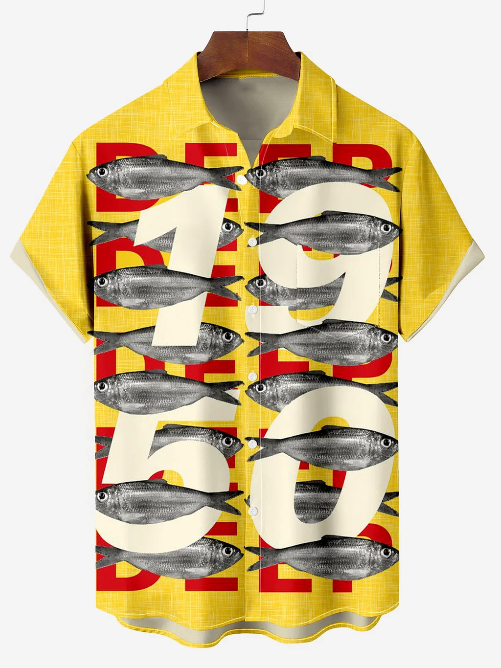 1950 Vintage Fish Poster Print Chest Pocket Shirt PLUSCLOTHESMAN