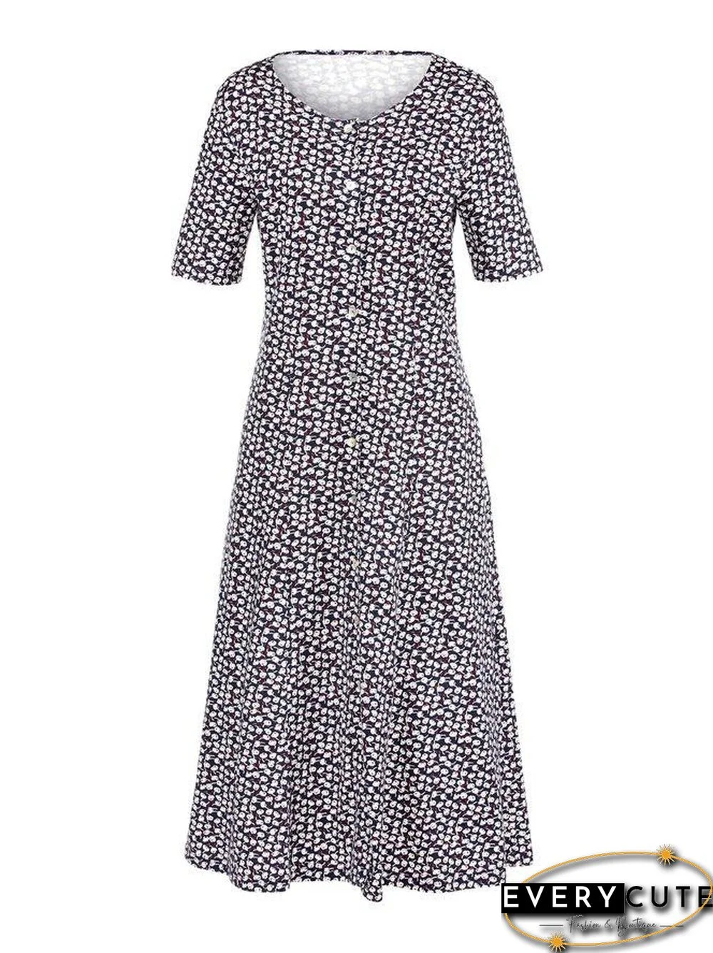 Floral Midi Dress Plus Size Summer Crew Neck Dresses