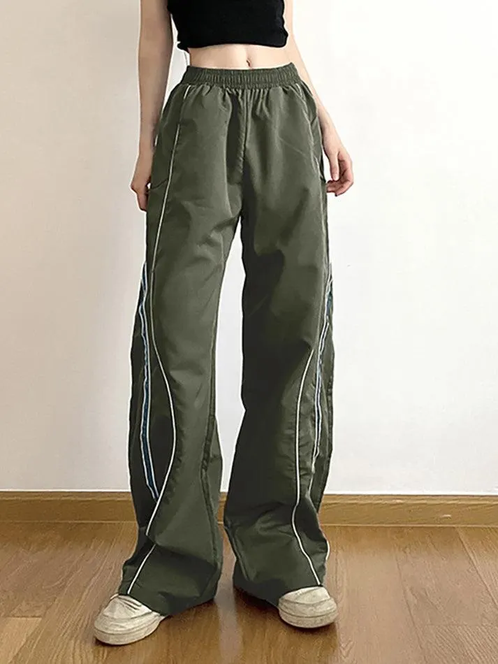 Brownm Vintage Striped Piping Baggy Sweatpants