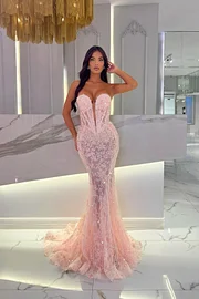 Romantic Pink Lace Mermaid Prom Dress ZT0206