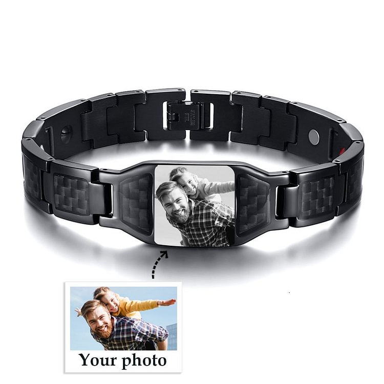 Father's Day Gifts Personalized Watchband Bracelet Custom Photo Initial ID Bar Men's Bracelet Bangle Gifts For Him