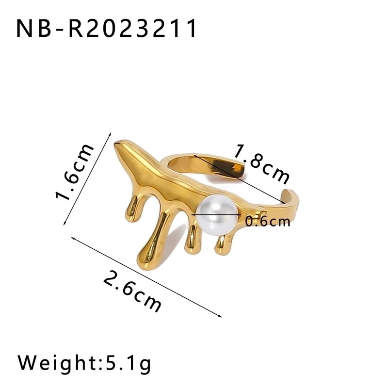 Vintage Style Modern Style Minimalist Geometric 304 Stainless Steel Artificial Pearls 18K Gold Plated Irregular Open Rings