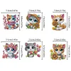 (US Local)6pcs/set DIY Special-shaped Diamond Painting Wall-mounted Key Hook Kit (Flower Cat)
