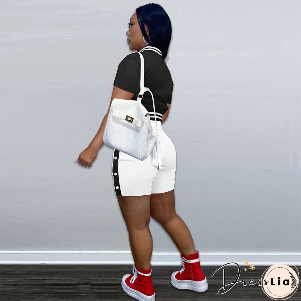 Short Sleeve Button Baseball Jacket and Shorts Set