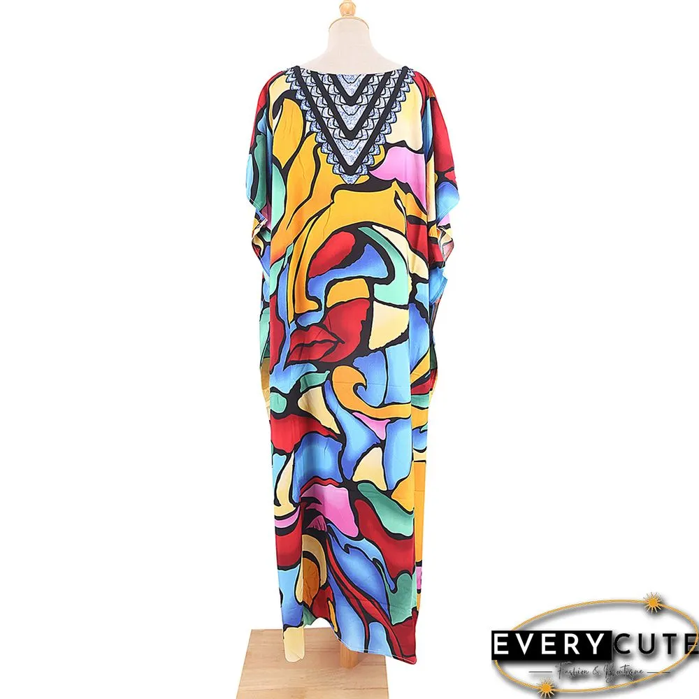 Multicolor Graffiti Loose Beach Kimono Dress
