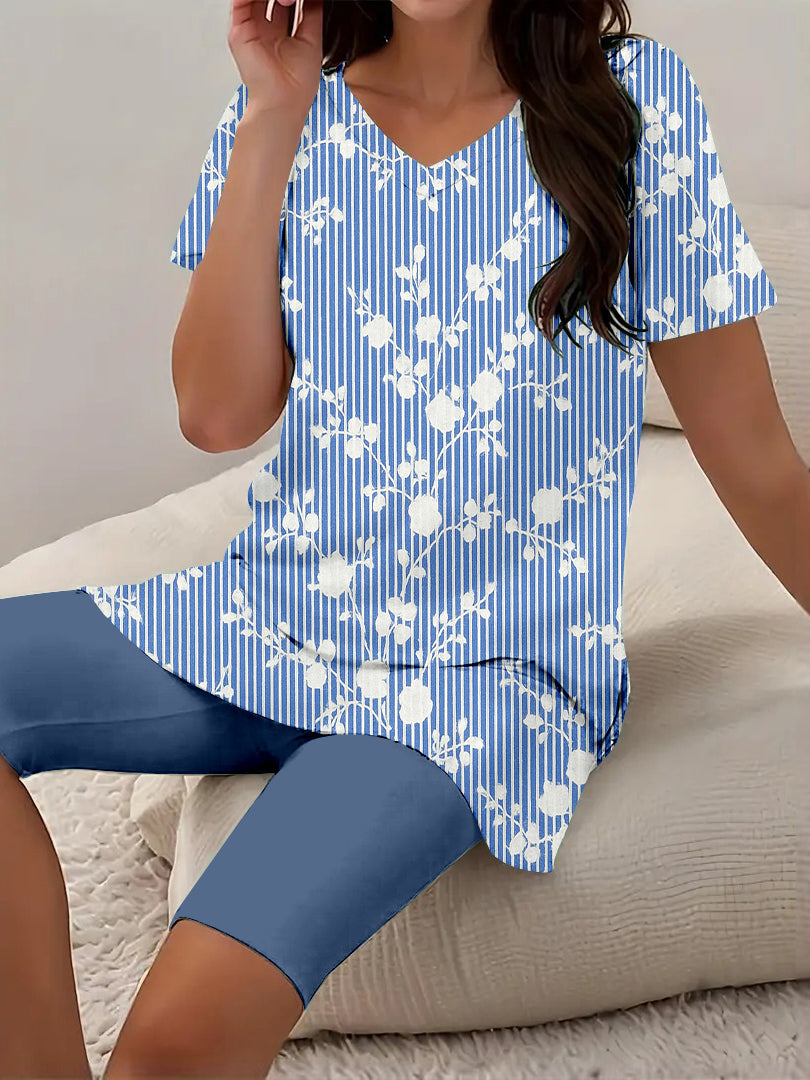 Women Long Sleeve V-neck Graphic Floral Printed Top