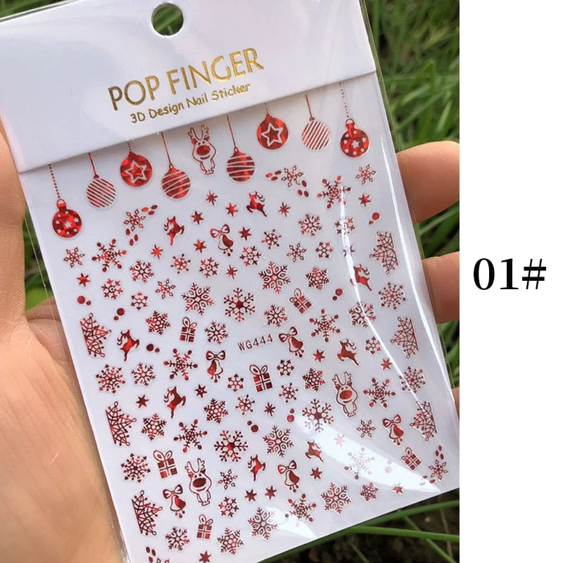 1 Sheet New Roman English Alphabet Number 3D Nail Stickers Christmas Animals iridescent Gold Silver Word Small Letters Nail