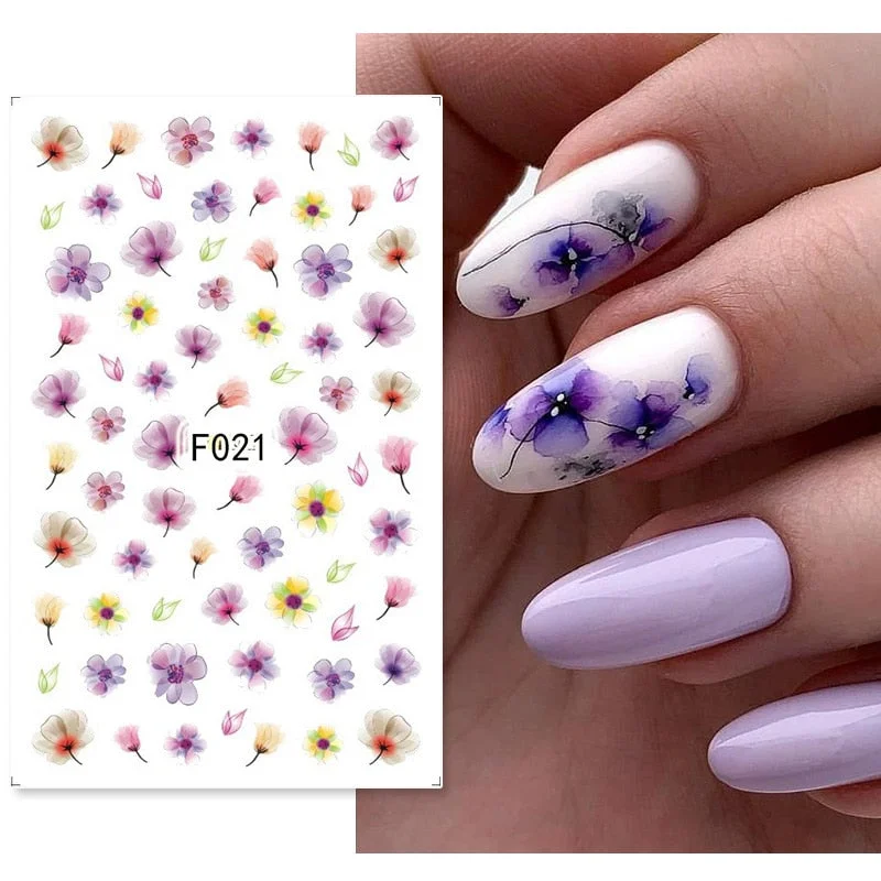 1PC 3D Nail Stickers Flowers Leaves Self-Adhesive Slider Letters Nail Art Decorations Decals Nail Art Tool Manicure Accessories-Nail Inspo