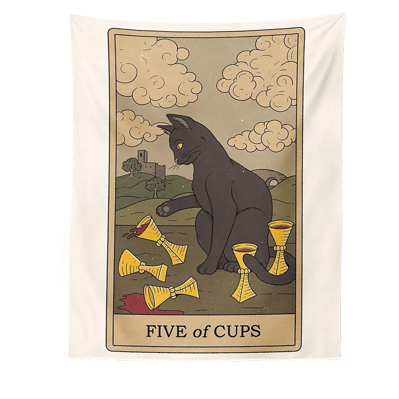 Cat Divination Witchcraft Tarot Card Tapestry Wall Hanging Tapestries Baphomet Occult Home Wall Moon phase Mat Decor Cat Coven
