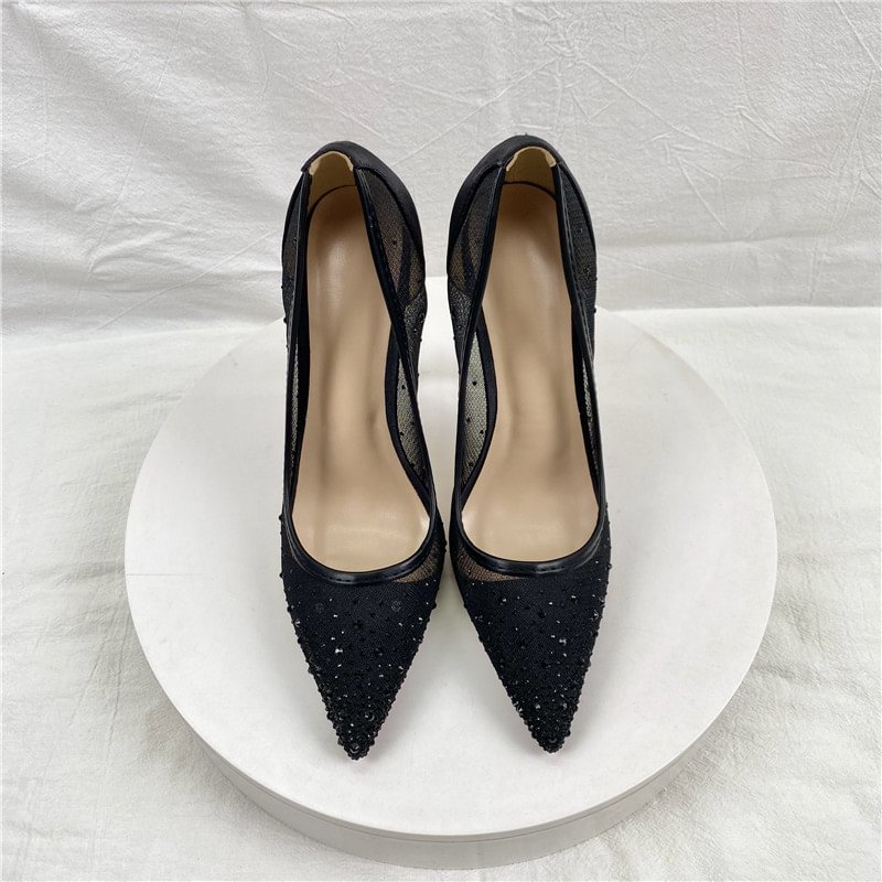 New Breathable Mesh Diamond High Heels 12CM Pointed Women's Shallow Mouth Stiletto Heels-PABIUYOU- Women's Fashion Leader