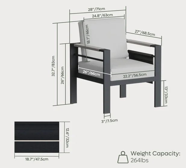 Bestier 2 Pcs Outdoor Aluminum Armchair Patio Chair with Cushions,Heatproof Armrest,Grey