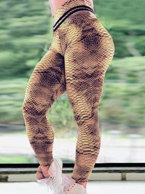 High Waist Push Up Snake Grain Printed Leggings