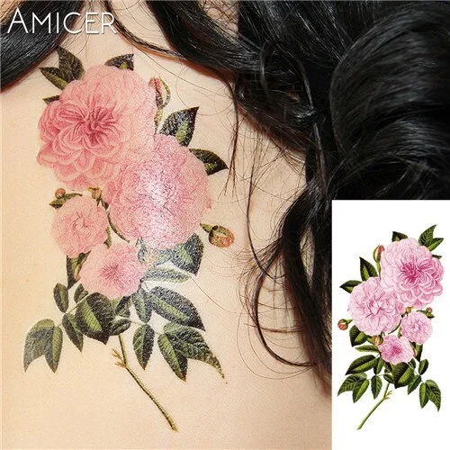 sexy romantic dark rose flowers Tattoo sleeve flash henna tattoos fake Waterproof temporary tattoos stickers translated tattoos
