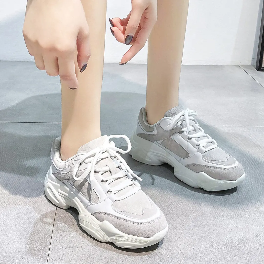 Platform Women Sneakers White 2021 Spring Sport Thick Sole Lady Leisure Shoes Lace Up Comfortable Female Chunky Sneakers Fashion