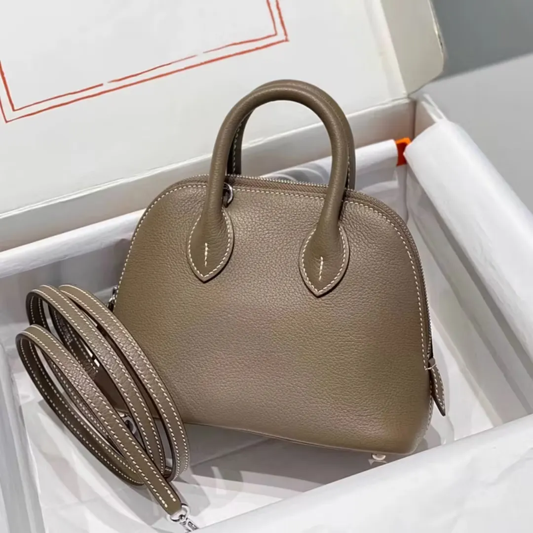 Handcrafted Genuine Calfskin Shell Bag Mini Bowling-Style Leather Handbag For Women-MERUMOTE
