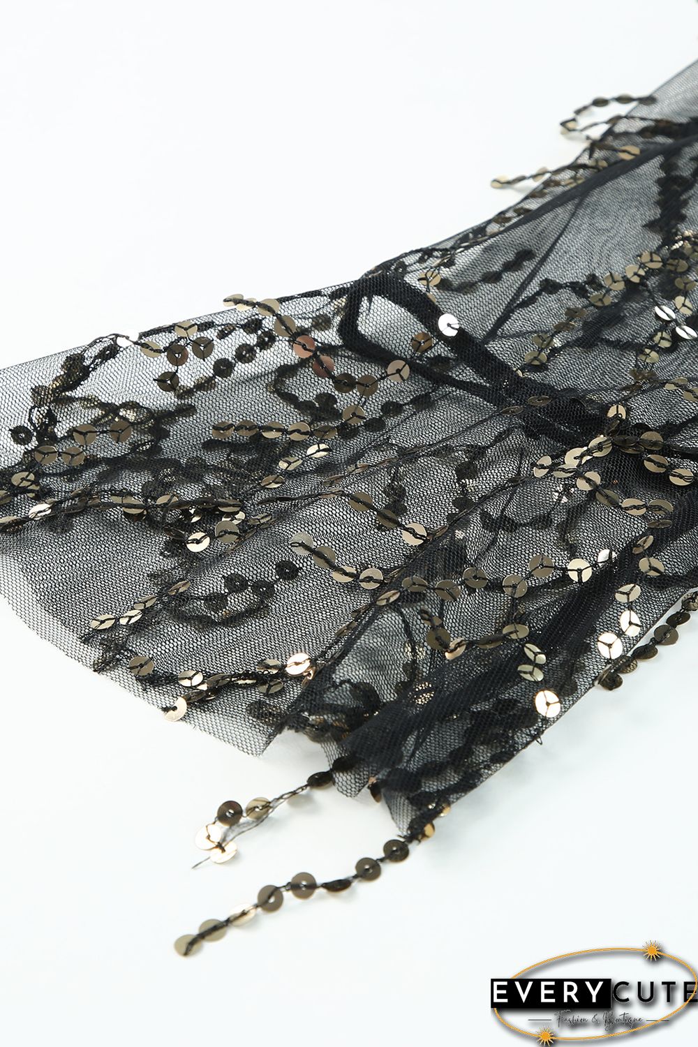Black 3/4 Bell Sleeve Sequin Sheer Kimono