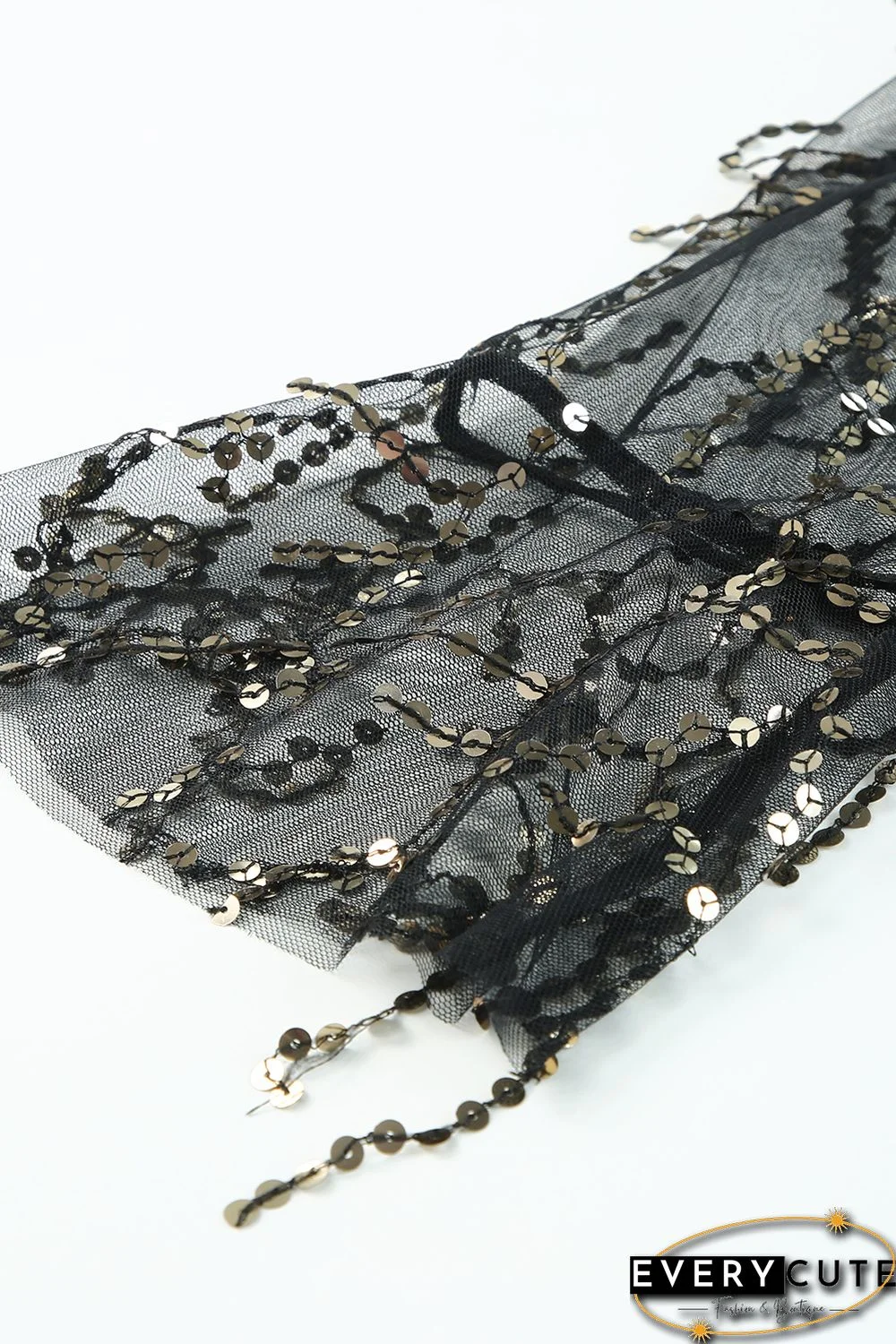 Black 3/4 Bell Sleeve Sequin Sheer Kimono