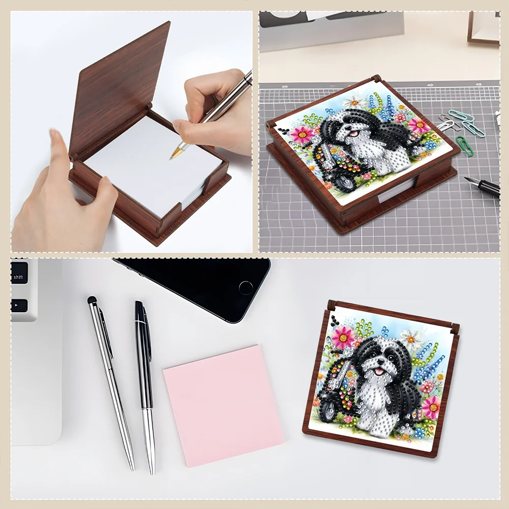 Wooden 5D Diamond Painting Kit Note Box DIY Diamond Art Notepad Box (Dog A)