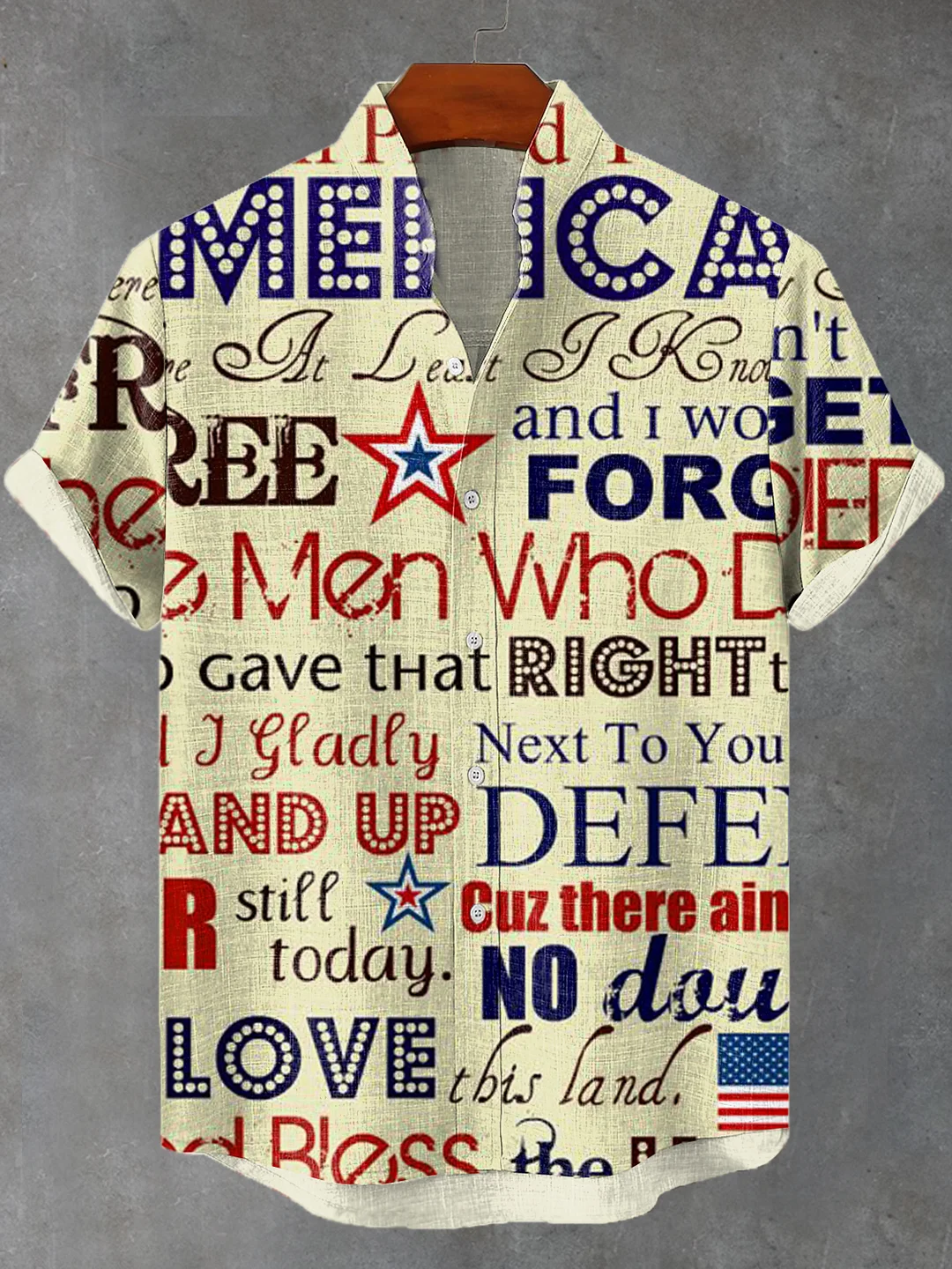 Men's Retro Free American Letter Art Print Short Sleeve Shirt