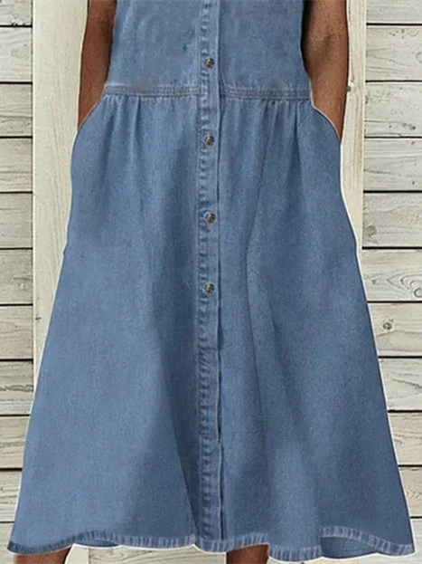 Women Half Sleeve V-neck Solid Color Dress