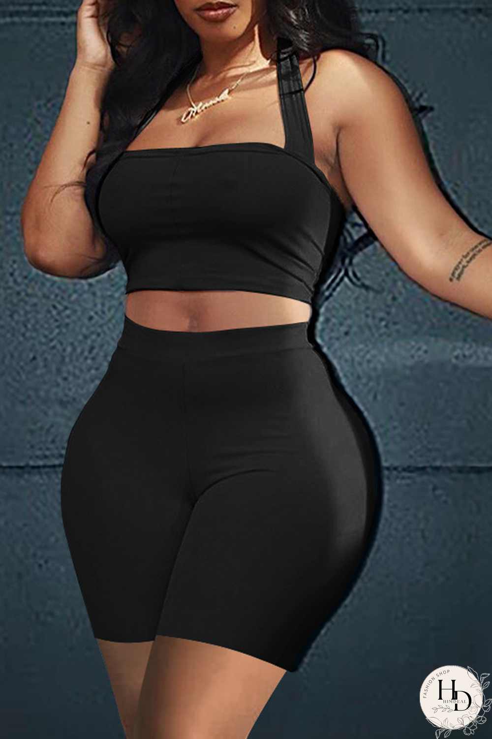 Rose Red Casual Solid Patchwork Halter Sleeveless Two Pieces