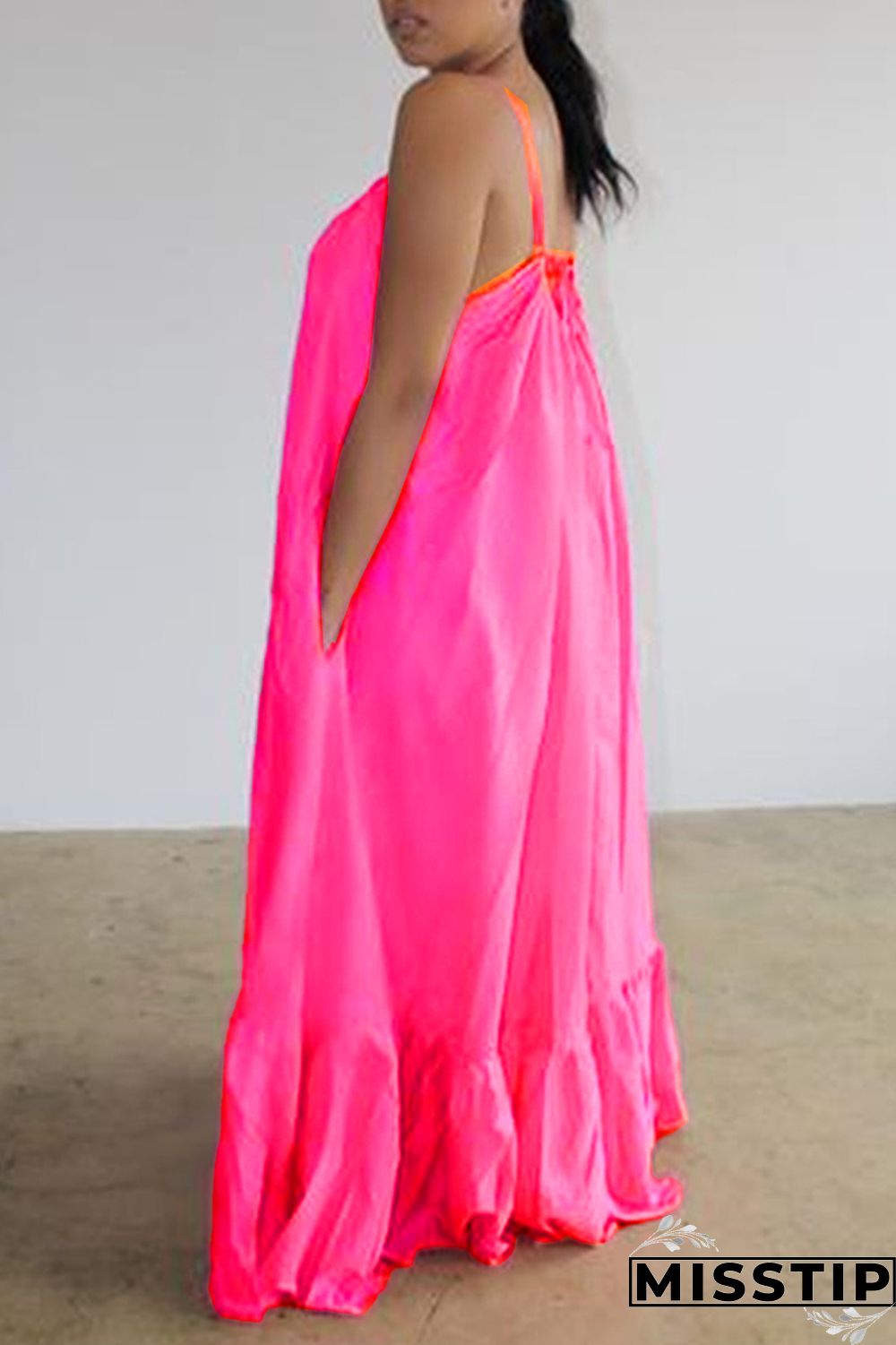 Pink Sexy Casual Solid Backless Spaghetti Strap Loose Sling Dress