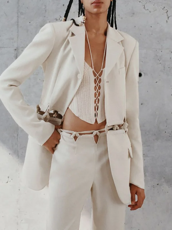 Women's woven patchwork personality hollow suit Flusfy