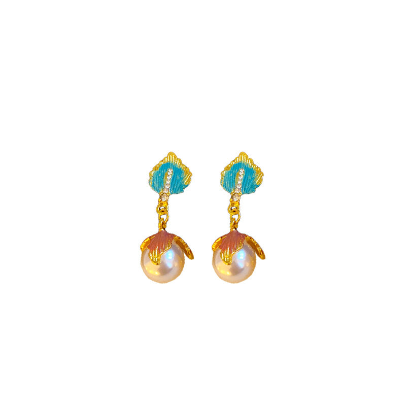 Medieval Leaf Leaf Artificial Pearl Electroplating Earrings