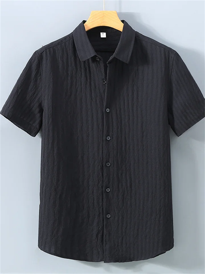 Summer Men's Solid Color Shirt Casual Loose Cotton Short Sleeve Shirt-JRSEE
