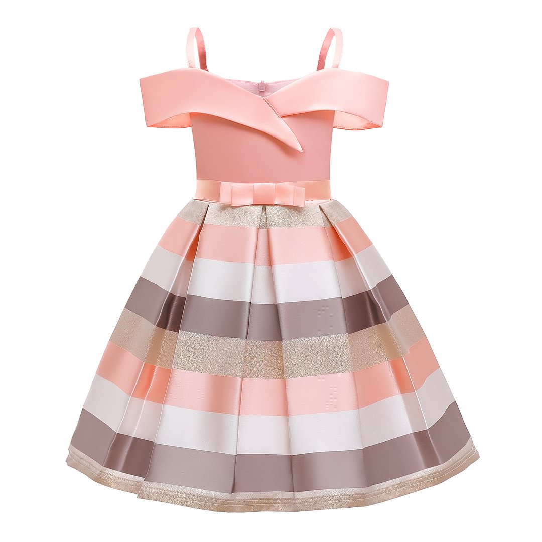 Buzzdaisy Stripe Princess Dress For Girl Halter Neck Bow-Knot Off The Shoulder Machine Wash Cotton Vintage Skirt Winter