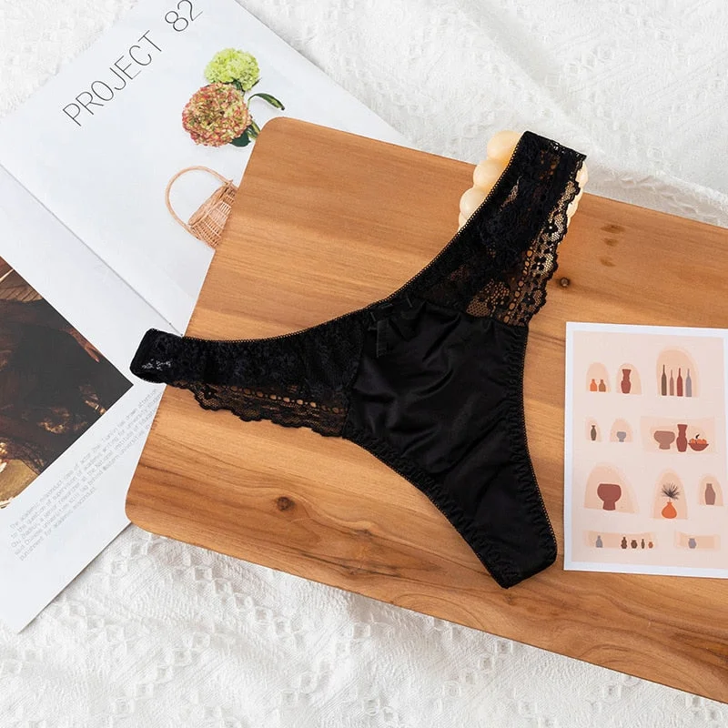 European Style Sexy Thongs Fashion Hollowed Out Comfort Panties Low Waist Seamless G-String T Pants Sexy Lace Panties Lingerie