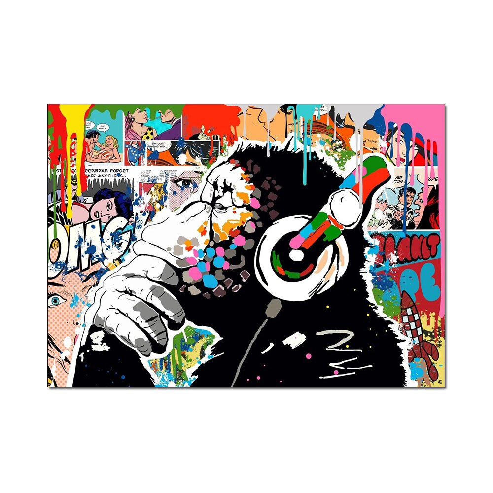 Cotton Tshirt Abstract Graffiti Rabbit Girl Baboon Animal Poster Print Wall Art Canvas Painting Wallpaper Corridor Living Room Decor Frameless t -shirt Tee