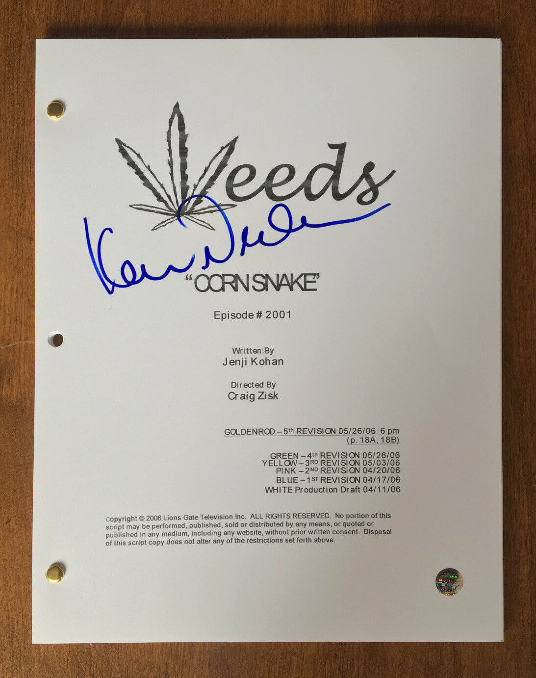 GFA Weeds Cornsnake Episode * KEVIN NEALON * Signed TV Script EXACT PROOF COA