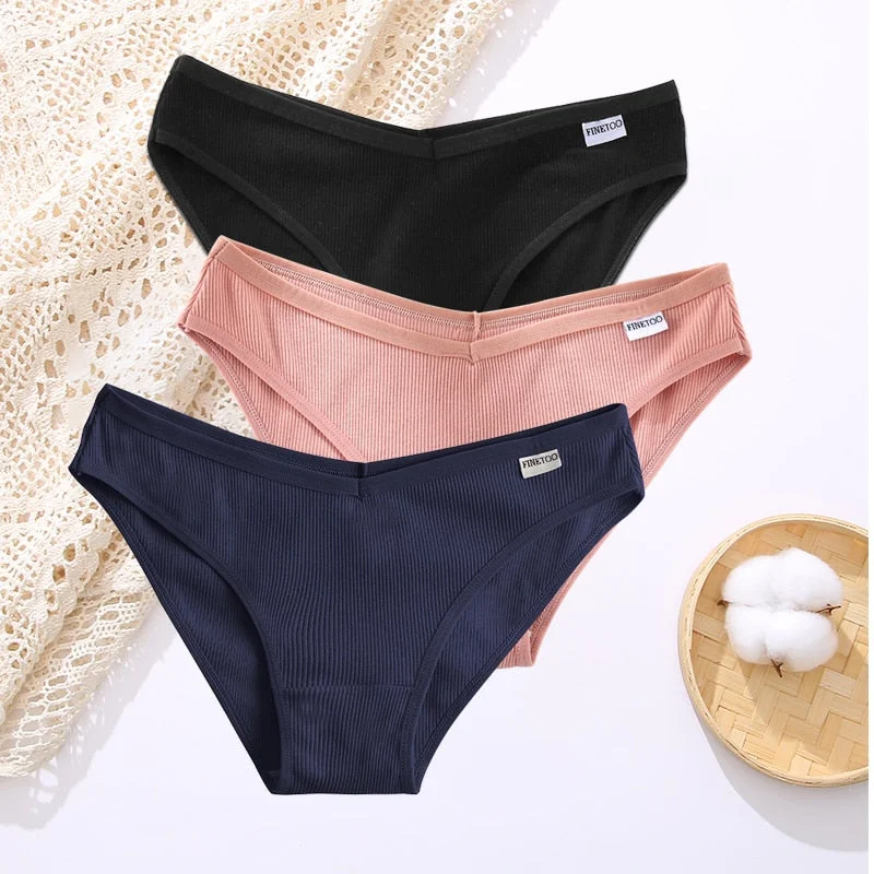 FINETOO 3PCS/Set Lingerie Sexy Women Cotton Panties Underwear Female Underpants 8 Solid Color Soft Woman Briefs Intimates M-XL