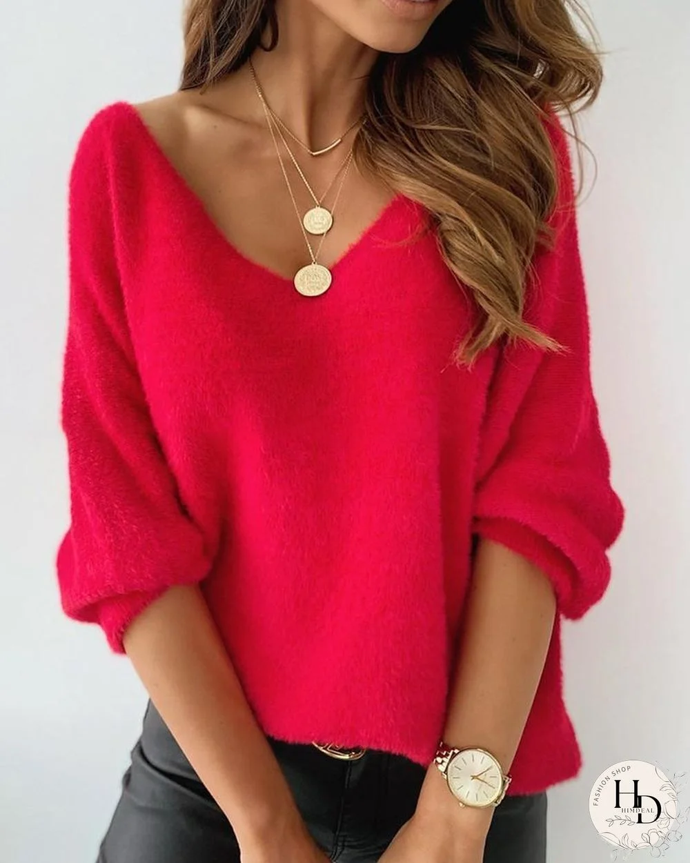 Long Sleeve Fluffy Plain Sweater P13309