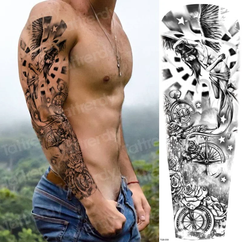 Totem Tribal Dragon Dragon Wolf Temporary Tattoos Full Arm Sleeve Large Body Art Painting Men Adult Sexy Tattoo Waterproof Black