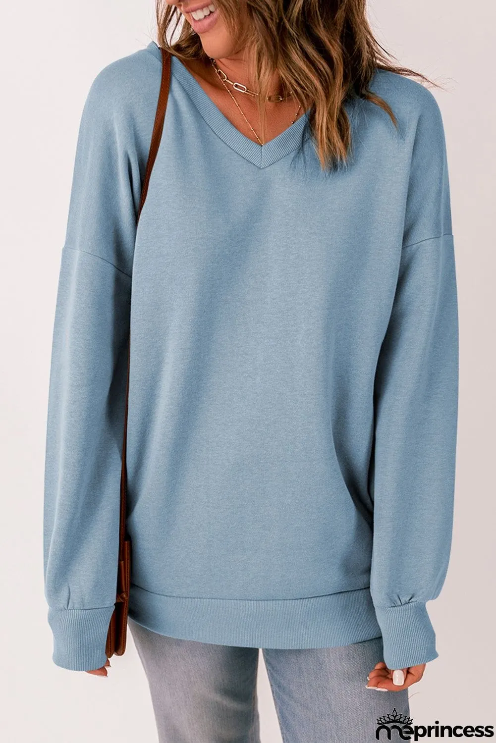 Sky Blue V Neck Sweatshirt