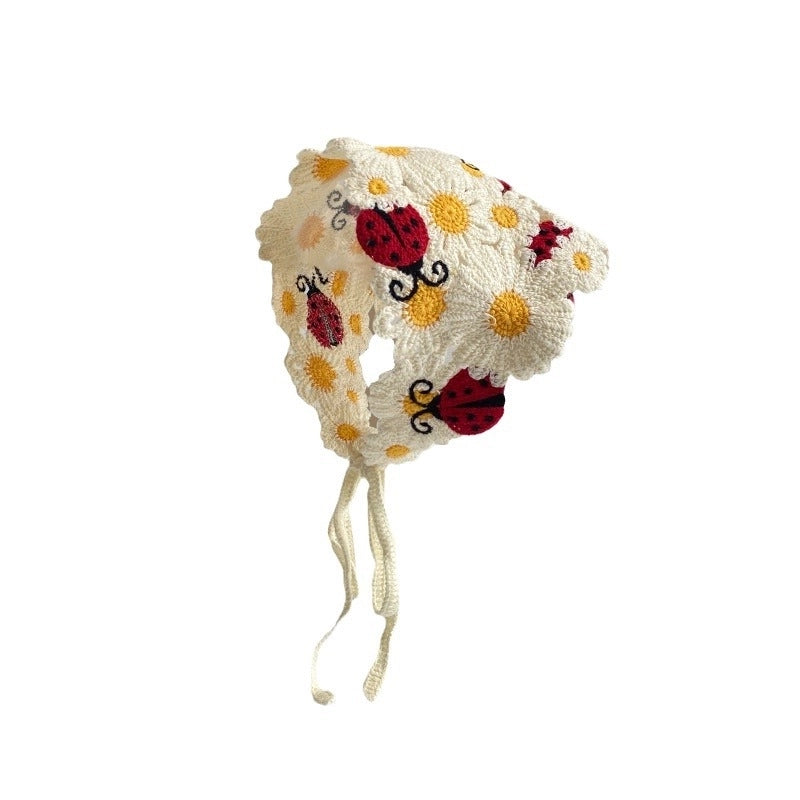 French Retro Turban Women’s Triangle Scarf Hair Belt Spring And Summer Travel Sweet Cute Handmade Crochet Artistic Style Baotou Hat