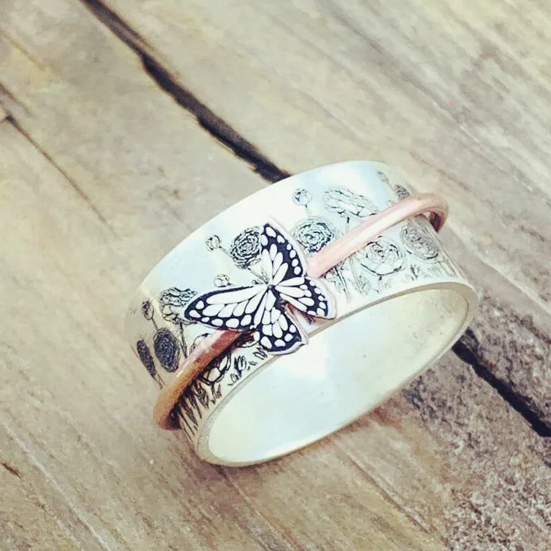 Butterflies Silver Spinner Ring
