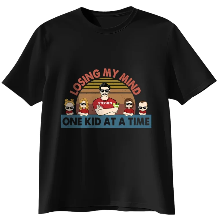 Personalized T-Shirt-Dad Losing My Mind One Kid At A Time - Father Gift 