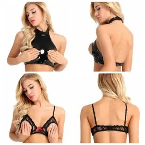 pornhint Pornhint Women's Portrait Open Bust Tip Bra Cupless Sexy Lingerie Crop Tank Tops Clubwear