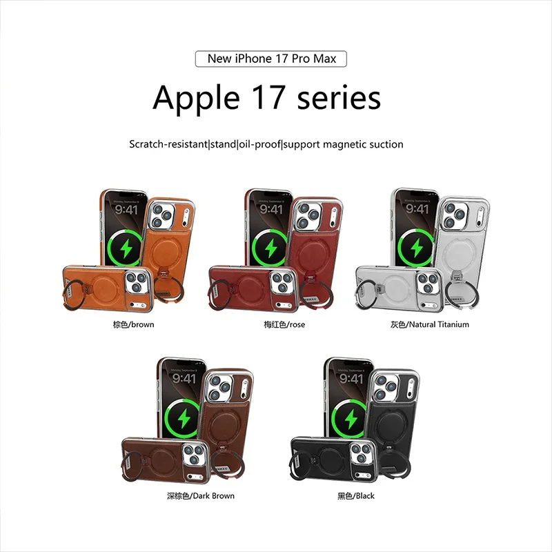 Business Leather Phone Case for iPhone 360° Rotating Ring Magnetic Holder Shockproof Protective Cover