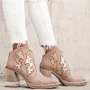Women's Retro Embroidered Crystal Transparent High Heel Marten Boots Shoes