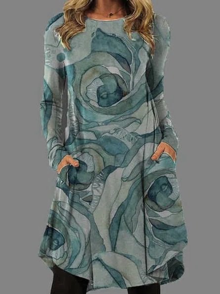 vintage print long-sleeve dress