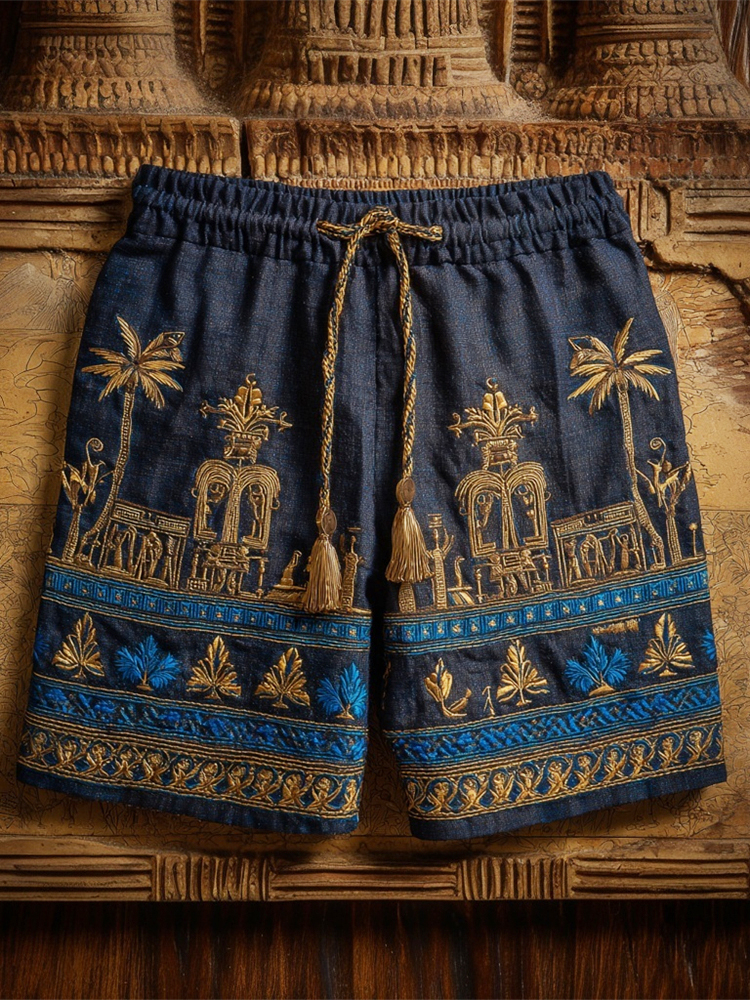 Egyptian Temple Pattern Men's Linen Shorts