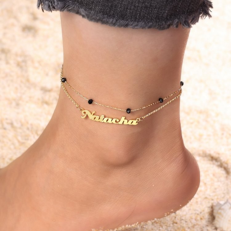 Tobillera Personalizada de cadena trenzada de acero inoxidable con 1 Nombre cadena de tobillera