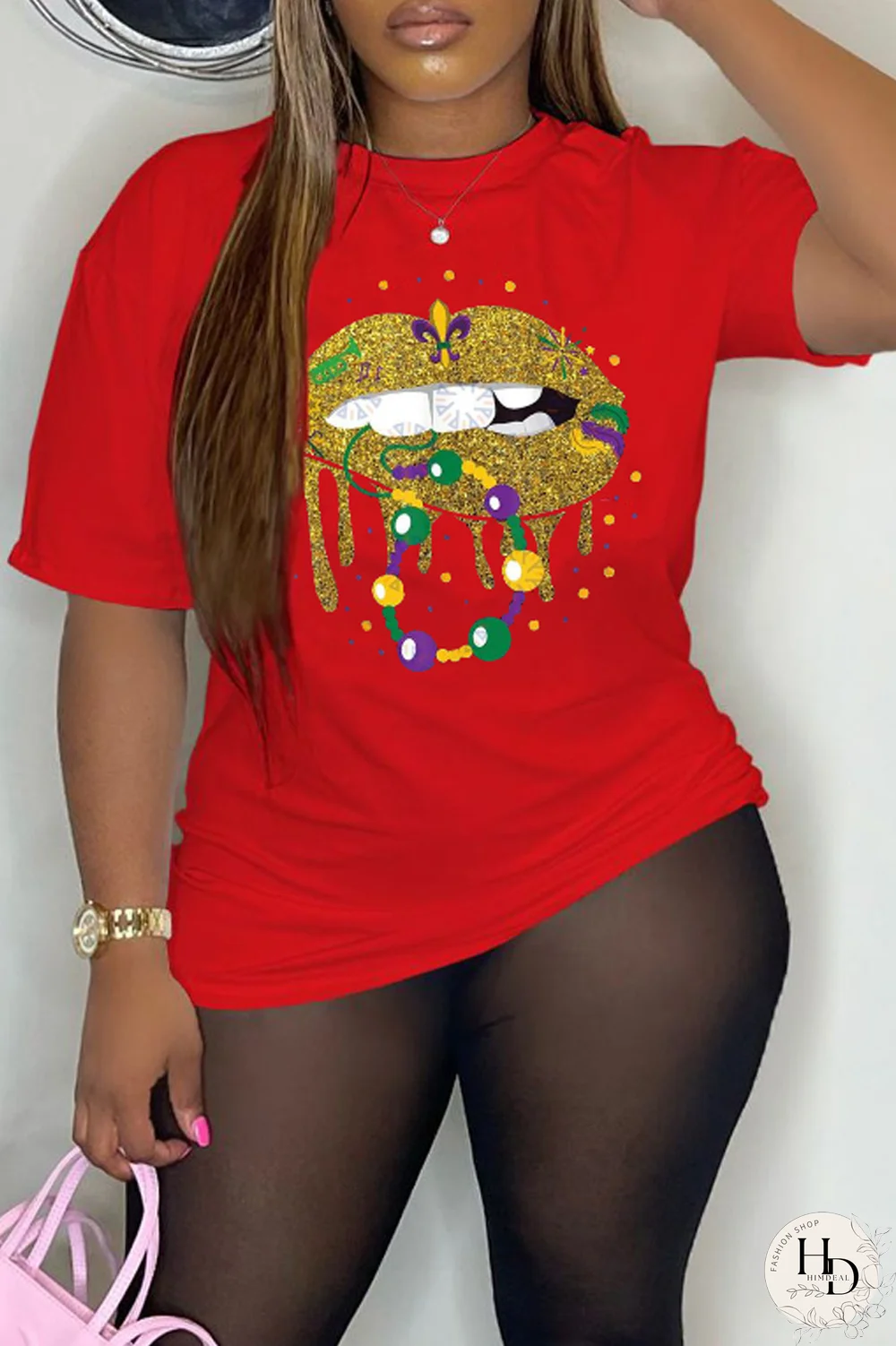 White Party Vintage Lips Printed Patchwork O Neck T-Shirts