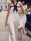 Urban Contrast Color Bowknot Halterneck Sleeveless Wide Leg Jumpsuit